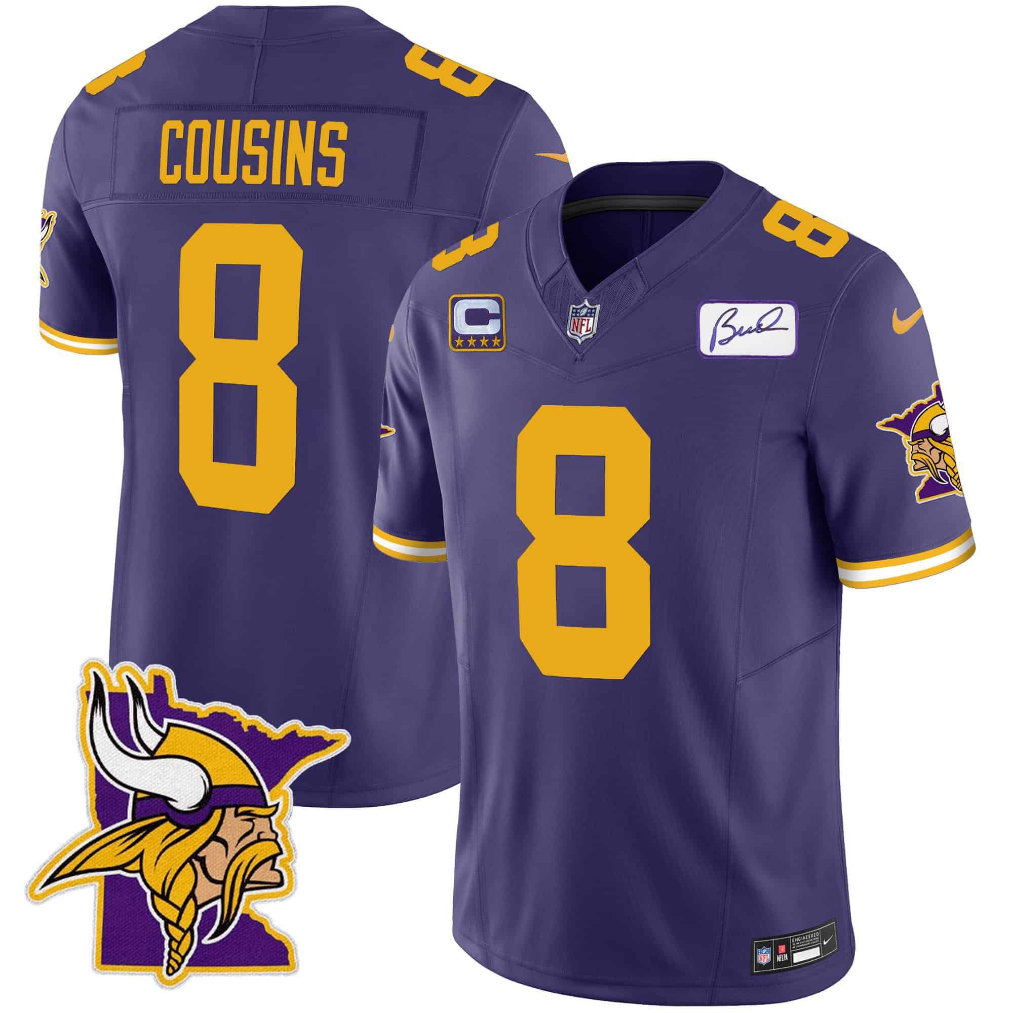 Men Minnesota Vikings 8 Cousins Purple 2024 Nike Patch Classic Limited NFL Jersey style 2